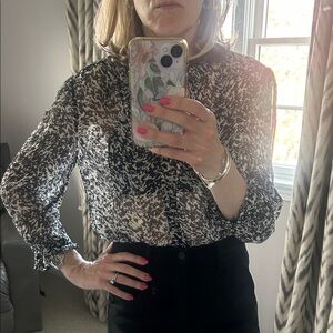 ba&sh Black and White Printed Sheer Blouse